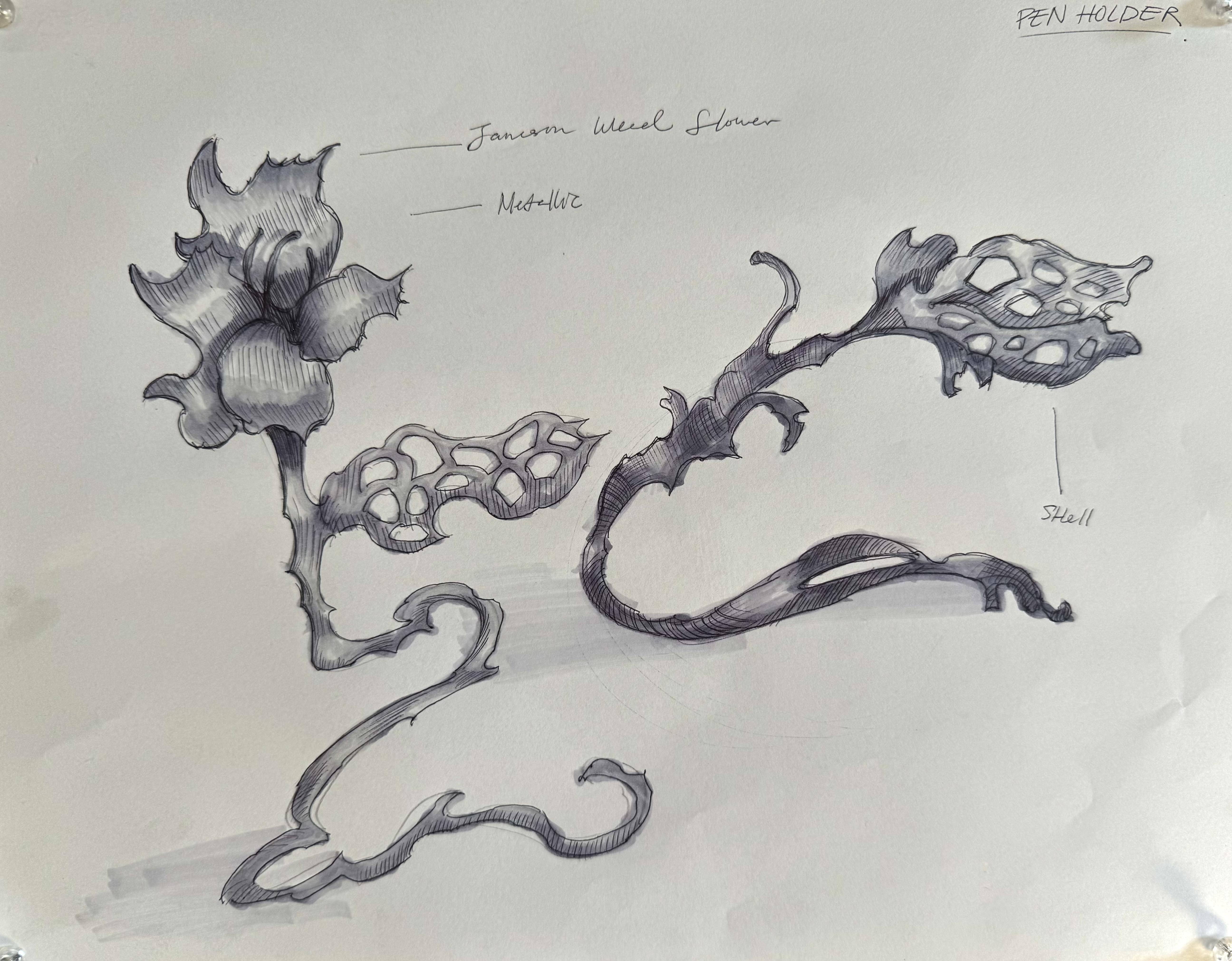 Bloom sketch — pen holder