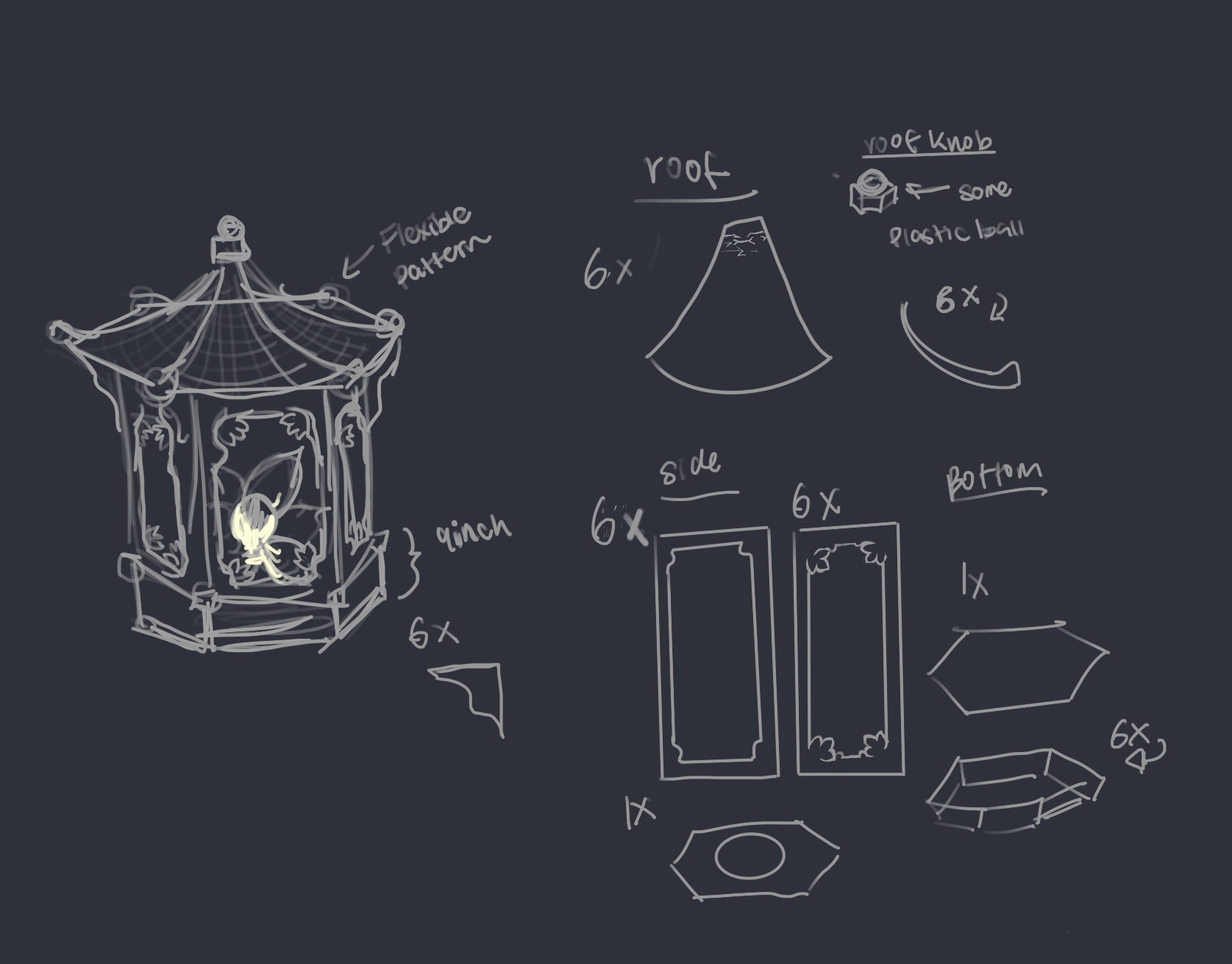 Locked Lotus sketches — cut list blueprint