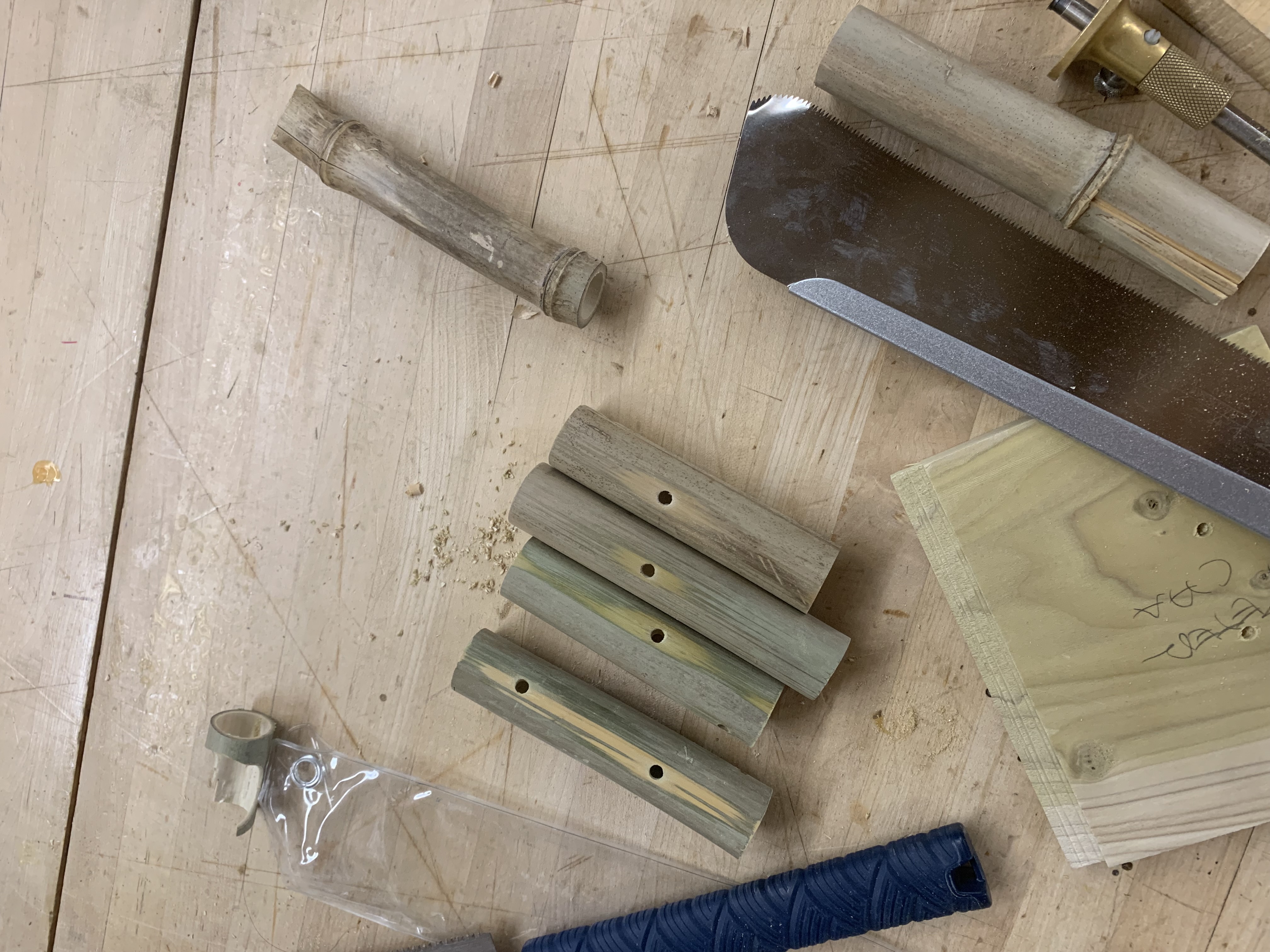 Construction with bamboo offcuts and tools