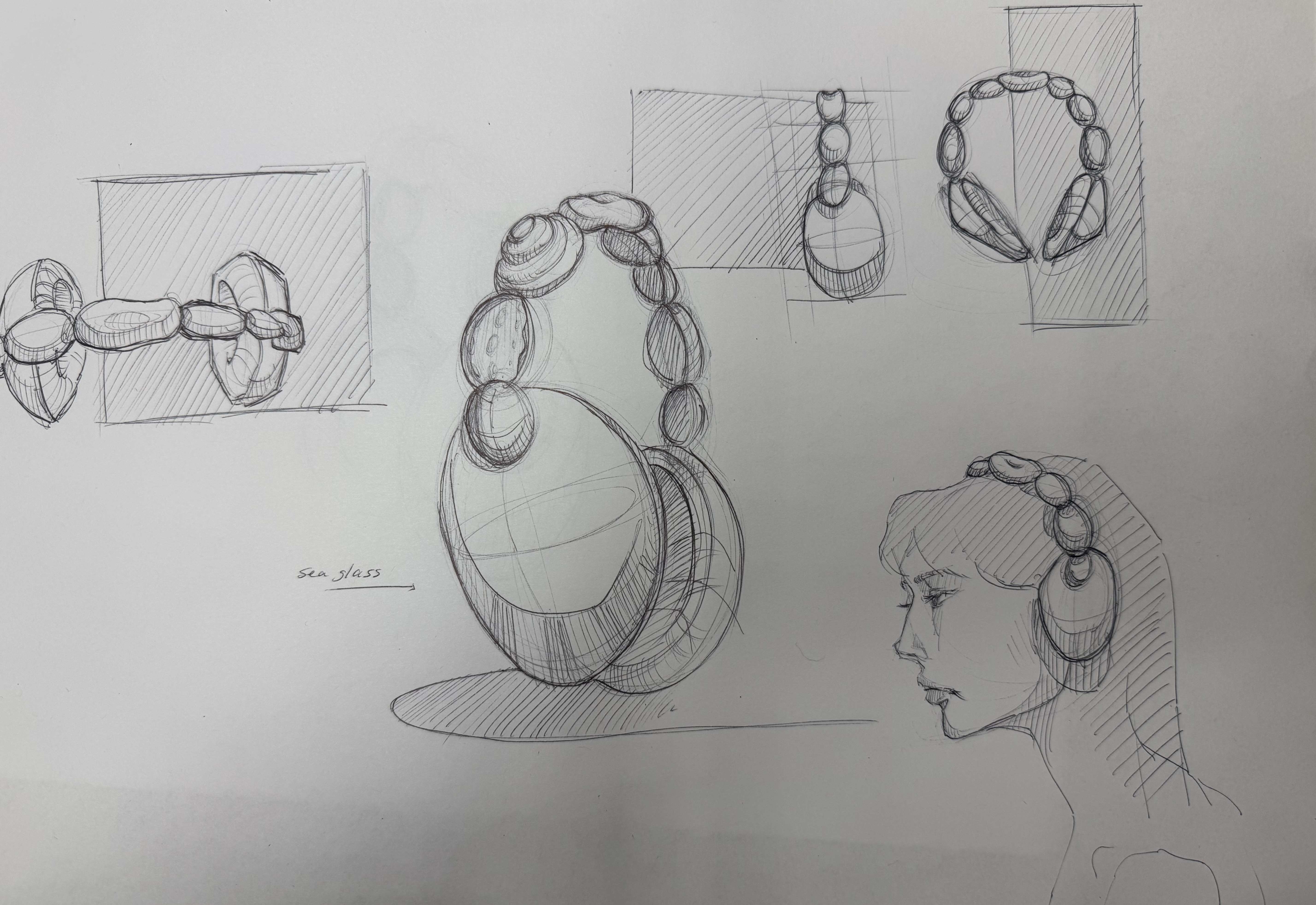 Headphone sketch — sea glass and jewels line detail