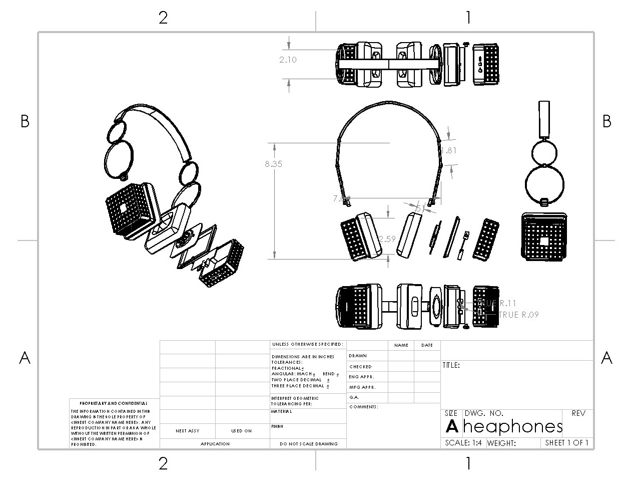 Headphones CAD drawing exploded